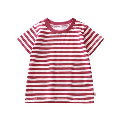 Ikevan Toddler Baby Boys Girls Striped Color Block Short Sleeve T Shirts Kids Casual (Watermelon Red, 12-18 Months)
