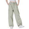 Rolanko Girls Parachute Pants, Cargo Pants for Girls Y2K Loose Jogger Trousers with Pockets Kids (Light Green, 8-10) view 1