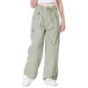 Rolanko Girls Parachute Pants, Cargo Pants for Girls Y2K Loose Jogger Trousers with Pockets Kids (Light Green, 8-10) view 2