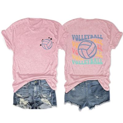 Vintage Volleyball T Shirt for Women Colorful Letter Printed Front and Back Volleyball Team Graphic Tee Loose Tops