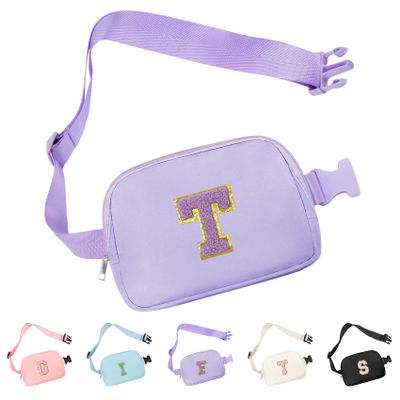 Aganmi Initial Small Crossbody Bags Waist Fanny Pack with Adjustable Strap Personalized Belt Bag Cross Body Travel Everywhere Chest Pouch Preppy Gift Trendy Bum Hip Purse for Women Teen Girls (T)