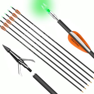 31 inch 6 Pack Carbon Arrow with 100 Grain Archery Broadheads and Lighted Nocks for Compound & Recurve Bow Shaft Spine 350/400, Hunting Practice Arrows for Youth and Adults (400)