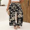 Angerella Women's Wide Leg Pants Comfy Casual Adjustable Knot Wide Leg Long Work Pant Floral Printed Holiday Trousers with Pocket,BlackBeige M view 4