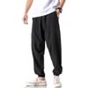 UEAUY Men Linen Pants Casual Beach Trousers Solid Color Elastic Waist Loose Sweatpants Black Medium view 1