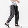 UEAUY Men Linen Pants Casual Beach Trousers Solid Color Elastic Waist Loose Sweatpants Black Medium view 2