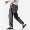 UEAUY Men Linen Pants Casual Beach Trousers Solid Color Elastic Waist Loose Sweatpants Black Medium view 3