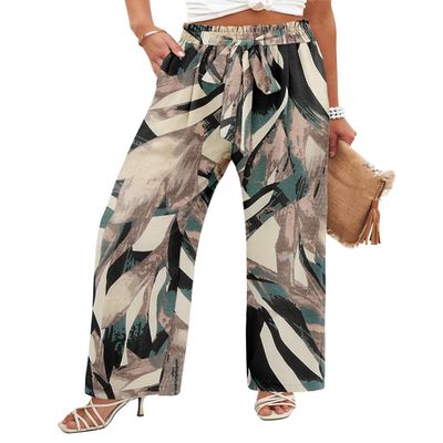 Angerella Womens Smocked Elastic Waisted Palazzo Pants Casual Wide Leg Long Lounge Pant Teacher Trousers with Pocket BeigeGreen M