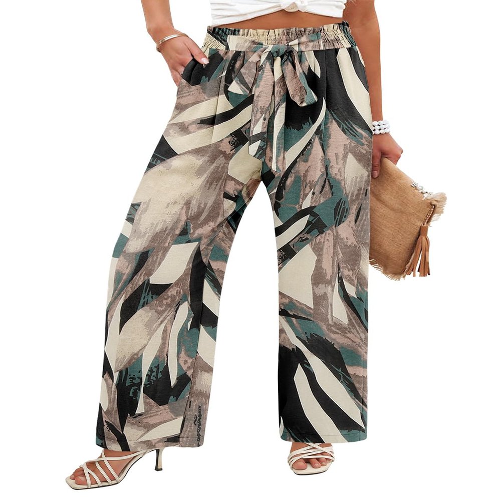Angerella Womens Smocked Elastic Waisted Palazzo Pants Casual Wide Leg Long Lounge Pant Teacher Trousers with Pocket BeigeGreen M