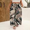 Angerella Womens Smocked Elastic Waisted Palazzo Pants Casual Wide Leg Long Lounge Pant Teacher Trousers with Pocket BeigeGreen M view 3