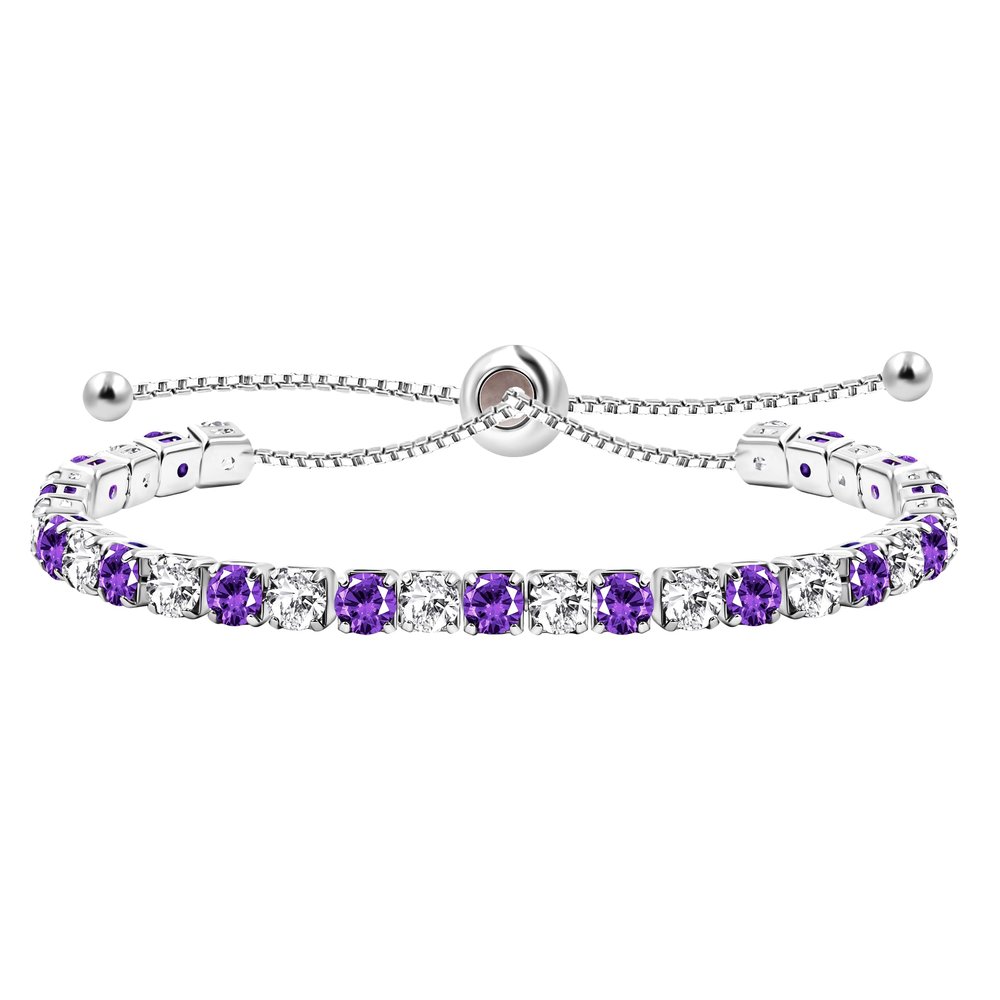Uloveido Dainty AAA+ Cubic Zirconia CZ Classic Slider Tennis Bracelet Adjustable for Women - Silver Color Fashion Jewelry Wedding Gift YA4375 (Purple-White)