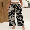 Angerella Floral Black Womens Pants Comfy Soft Capri Pants for Women Ladies Wide Leg Flowy Beach Vacation Pants for Women Ladies,S view 2