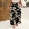 Angerella Floral Black Womens Pants Comfy Soft Capri Pants for Women Ladies Wide Leg Flowy Beach Vacation Pants for Women Ladies,S view 3