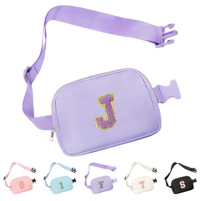 Aganmi Initial Letter Crossbody Bags Fanny Pack with Adjustable Strap Small Belt Bag Cross Body Purse for Teen Girls Dance Sing Swim Sport Team Match Day Preppy Gift Christmas Birthday Present (J)
