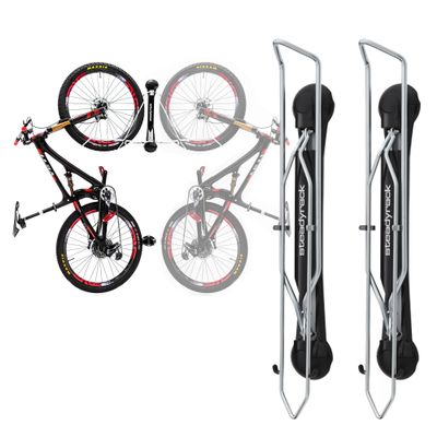 Steadyrack Bike Rack Pivoting Mountain Bike Rack, Holds Up to 77 lbs, Fits 24"-29" Wheels, 2.1"-2.8" Tires, Foldable Wall Mount for Space-Saving Bicycle Storage - 2 Pack