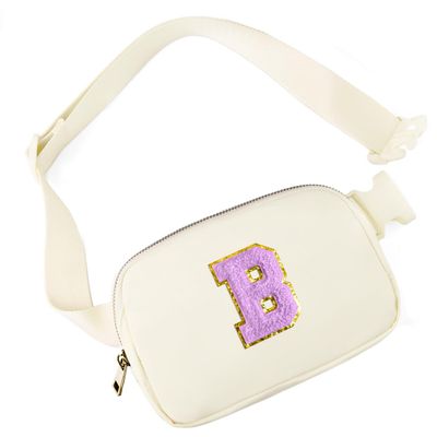 Gitus Gifts for 8 9 10 11 12 Year Old Girls Belt Bag Fanny Pack Crossbody Bags with Initial Letter Patch Cute Stuff Birthday Gifts for Teen Girls Women Personalized Trend Stuff (Ivory-B)