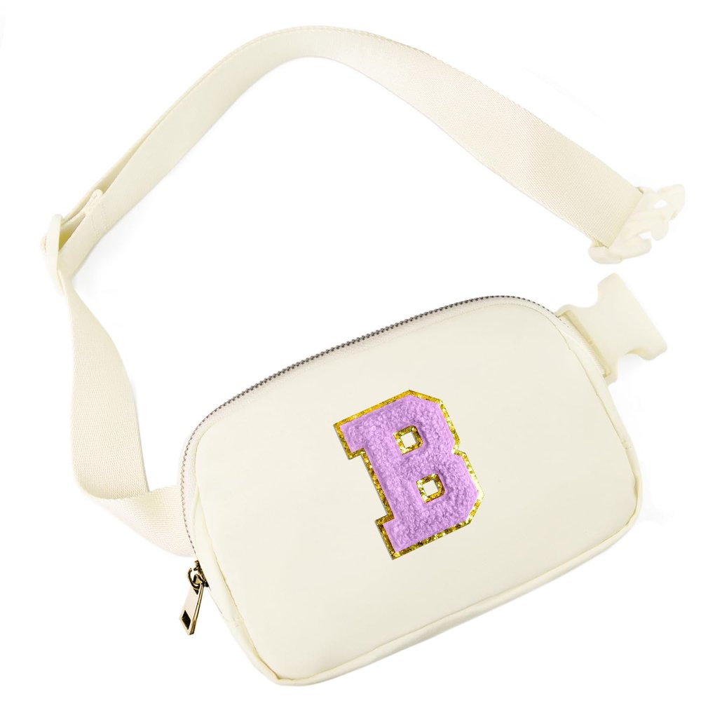 Gitus Gifts for 8 9 10 11 12 Year Old Girls Belt Bag Fanny Pack Crossbody Bags with Initial Letter Patch Cute Stuff Birthday Gifts for Teen Girls Women Personalized Trend Stuff (Ivory-B)