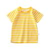 Ikevan Toddler Baby Boys Girls Striped Color Block Short Sleeve T Shirts Kids Casual Crewneck (Yellow, 12-18 Months) view 1