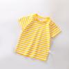 Ikevan Toddler Baby Boys Girls Striped Color Block Short Sleeve T Shirts Kids Casual Crewneck (Yellow, 12-18 Months) view 2
