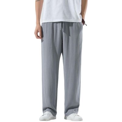 UEAUY Men's Drawstring Pants Elastic Waist Casual Summer Linen Pant Breathable Loose Jogger Yoga Pants Gray Large