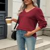 Zeagoo Womens 2025 Fall Pullover Sweaters Batwing Long Sleeve Ribbed Knitted Pullovers Crochetd V Neck Tops Wine Red M view 2