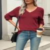 Zeagoo Womens 2025 Fall Pullover Sweaters Batwing Long Sleeve Ribbed Knitted Pullovers Crochetd V Neck Tops Wine Red M view 3