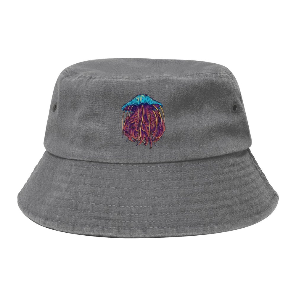 Beautiful Jellyfish Bucket Hat for Women Men Outdoor Sun Hat Summer Beach Travel Fishing Cap Gray