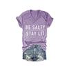 MOGUI Be Salty Stay Lit V Neck Womens Tshirt Be Salty Stay Lit Tank Religious Shirts for Women Casual V-Neck Tee Funny Graphic Top Purple, Medium view 1