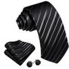 Barry.Wang Man Stripe Ties Set Silk Woven Pocket Square Necktie Cufflinks Formal Party Business Black and White view 2