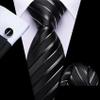 Barry.Wang Man Stripe Ties Set Silk Woven Pocket Square Necktie Cufflinks Formal Party Business Black and White view 3