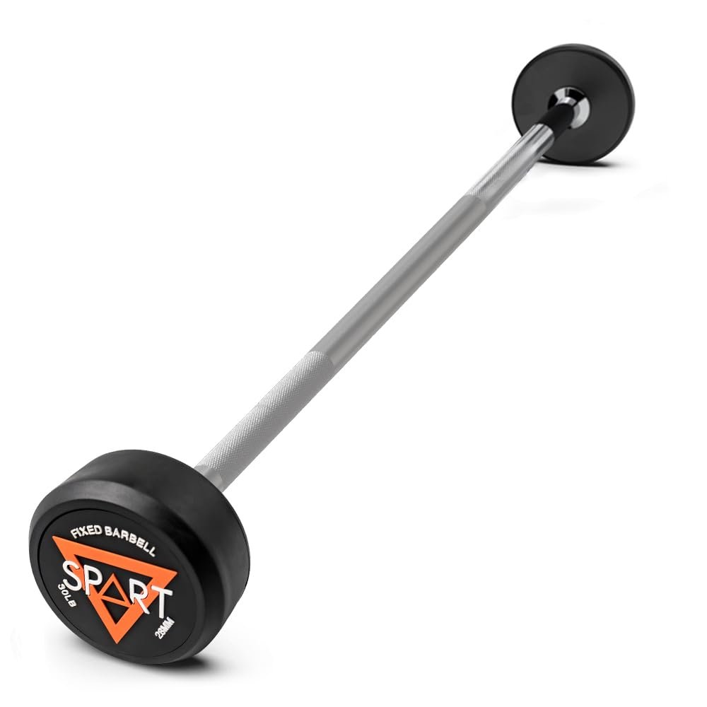 Rubber Coated Fixed Barbell, Pre-Loaded Weights Straight Solid Steel Barbells, Weighted Bar for Weightlifting Exercise, Bodybuilding, Strength Training, Squat Rack & Bench Press, 30lb