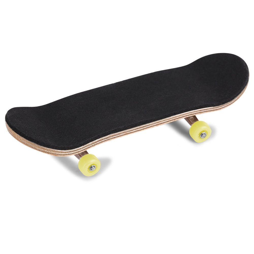Maple Wooden Alloy Finger Skateboard with PU Pad, Fully Closed Bearing Wheels, Elastic Rubber, Carry Box for Kids Gifts, Reduce Pressure (Yellow)