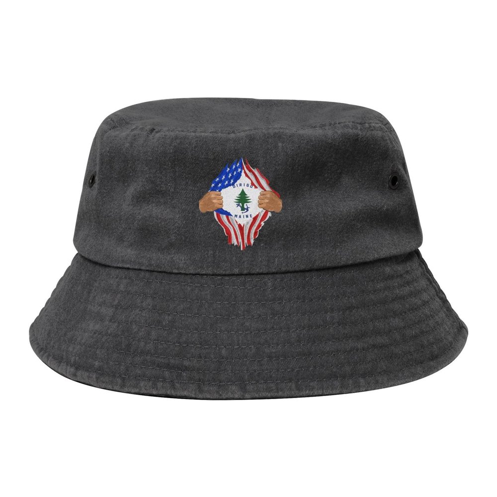 Hand Tear Ensign of Maine Bucket Hat for Women Men Outdoor Sun Hat Summer Beach Travel Fishing Cap Black