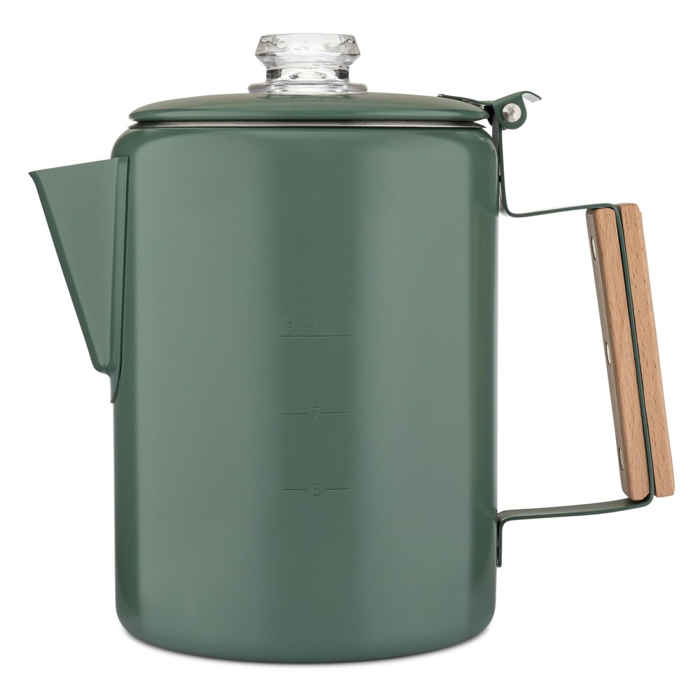 COLETTI Bozeman Green Percolator Coffee Pot  Camping Coffee Makers  Campings Favorite Percolator  NO Aluminum or Plastic [9 cup, Camp Green]