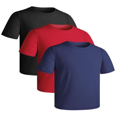 Auranso 3 Pack Boys Swim Shirts Rash Guard Short Sleeve UPF50+ Quick Dry Fishing Surfing Swimwear Black Navy red 15-16 Years