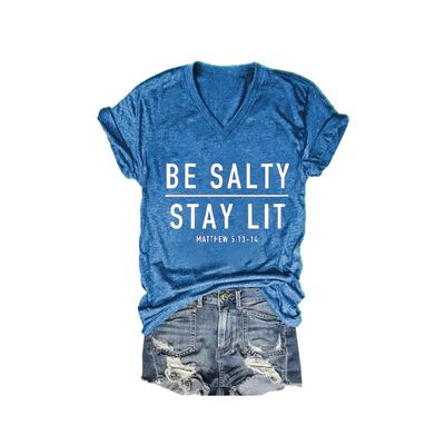 MOGUI Be Salty Stay Lit Tshirt Be Salty Stay Lit V Neck Womens Tshirt Christian Gifts for Women Bible Religious Tshirts Religious Tee Blue, 4X-Large