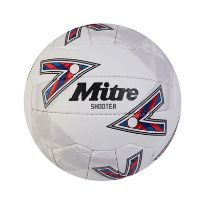 Mitre Unisex Shooter Match Netball | Great Grip | Durable Design, White/Red/Blue/Blue, 4