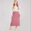 ebossy Women's Winter Warm High Waist Side Slit Wool Blend Long Skirts Rib Knit Stretchy Bodycon Pencil Skirt (X-Large, Pink) view 2