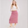 ebossy Women's Winter Warm High Waist Side Slit Wool Blend Long Skirts Rib Knit Stretchy Bodycon Pencil Skirt (X-Large, Pink) view 3