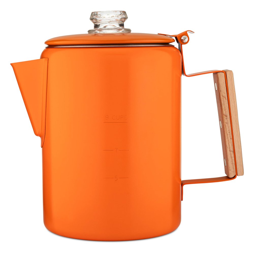 COLETTI Bozeman Orange Percolator Coffee Pot  Camping Coffee Makers  Campings Favorite Percolator  NO Aluminum or Plastic [9 cup, Orange Clay]