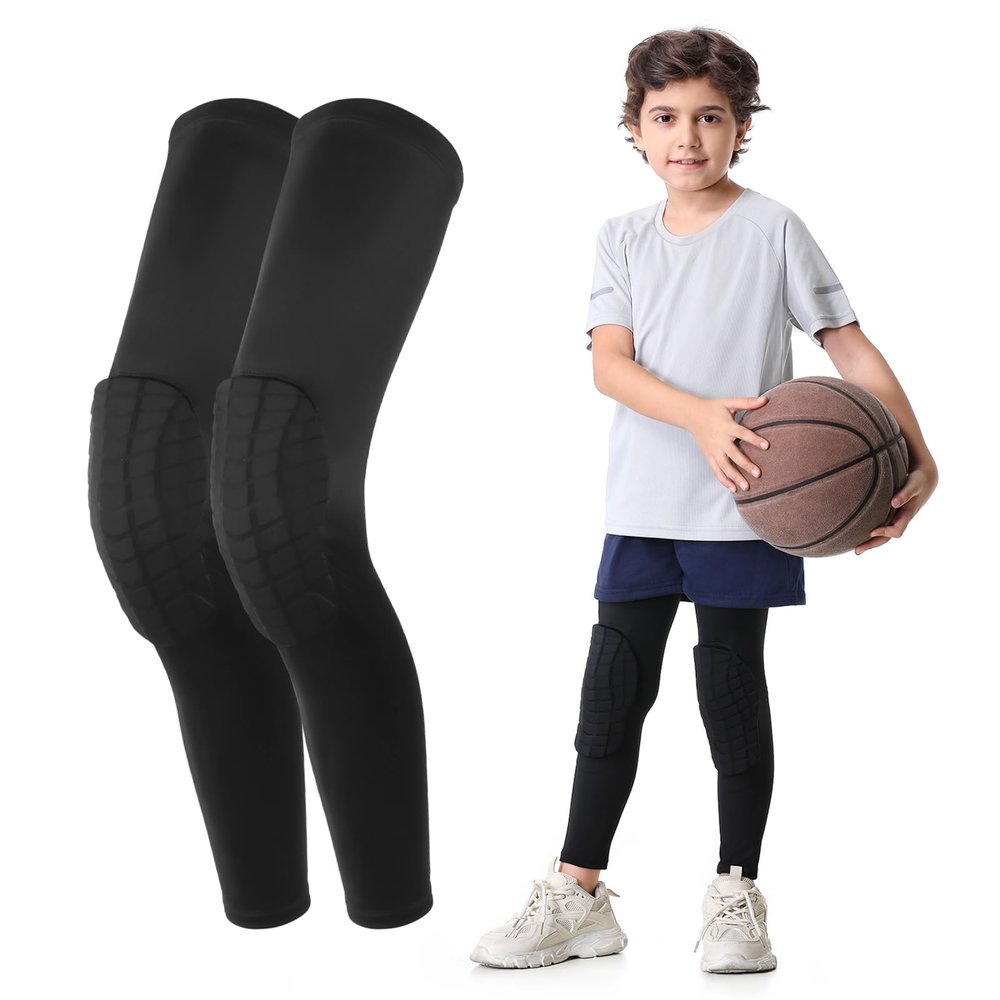 Newbyinn Knee Pad for Kid Youth 1 Pair, Black Padded Knee Leg Compression Sleeve for Basketball Football Volleyball Soccer Sport Boy Girl