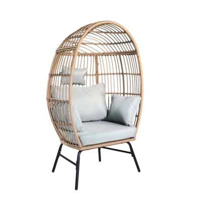 GOADSLAY Outdoor Garden Wicker Egg Chair and Footstool Patio Chaise, with Cushions, Outdoor Indoor Basket Chair