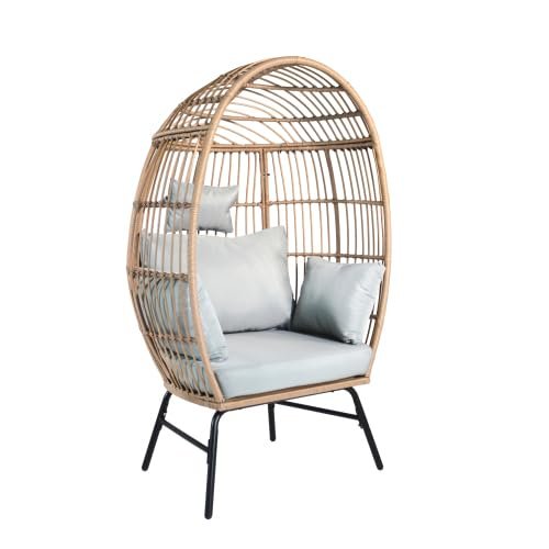 GOADSLAY Outdoor Garden Wicker Egg Chair and Footstool Patio Chaise, with Cushions, Outdoor Indoor Basket Chair