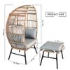 GOADSLAY Outdoor Garden Wicker Egg Chair and Footstool Patio Chaise, with Cushions, Outdoor Indoor Basket Chair view 3