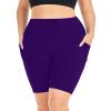 NineFit Basics Biker Shorts Women Plus Size High Waisted Tummy Control Gym Workout Running Athletic Shorts with Pockets Purple, X-Large view 1