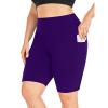 NineFit Basics Biker Shorts Women Plus Size High Waisted Tummy Control Gym Workout Running Athletic Shorts with Pockets Purple, X-Large view 2