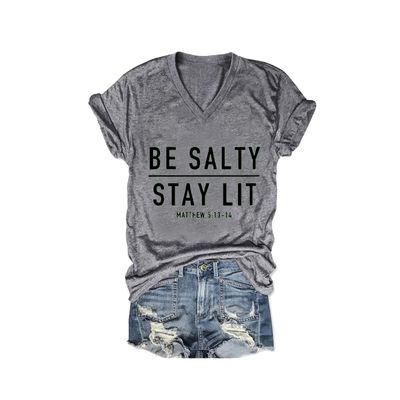 MOGUI Be Salty Stay Lit V Neck Womens Tshirt Be Salty Stay Lit Tank Salty Shirt Casual V-Neck Tee Funny Graphic Top Grey, X-Large