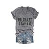 MOGUI Be Salty Stay Lit V Neck Womens Tshirt Be Salty Stay Lit Tank Salty Shirt Casual V-Neck Tee Funny Graphic Top Grey, X-Large view 1