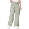 Rolanko Girls Parachute Cargo Pants for Girls Y2K Loose Jogger Trousers with Pockets Streetwear (Light Green, 14-16) view 2