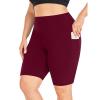 NineFit Basics Biker Shorts Women Plus Size High Waisted Tummy Control Gym Workout Running Athletic Shorts with Pockets Wine, X-Large view 1