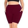 NineFit Basics Biker Shorts Women Plus Size High Waisted Tummy Control Gym Workout Running Athletic Shorts with Pockets Wine, X-Large view 2